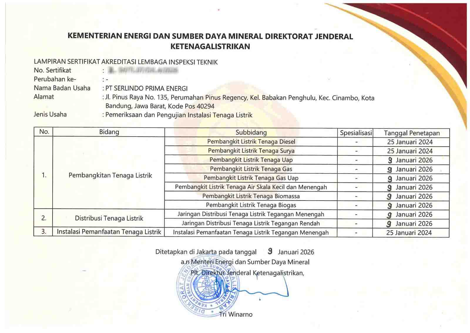 Sertifikat Akreditasi Kementerian ESDM